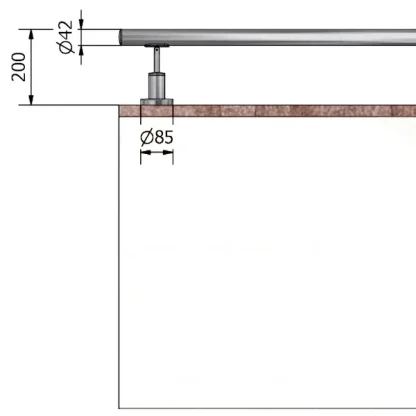 Parapetto balaustra in acciaio AISI con montanti tondi H 200 mm senza passanti attacco pavimento