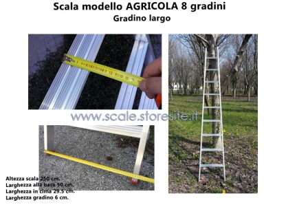 Scala in alluminio AGRICOLA 8 gradini con piedino snodabile misure