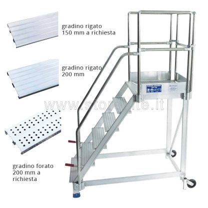 Scale in alluminio a castello 4 gradini - gradino forato 150 mm