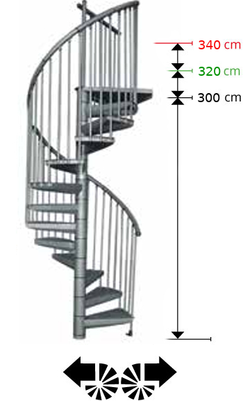 Scala a chiocciola rondo acciaio verniciato interni 140 cm - Misure