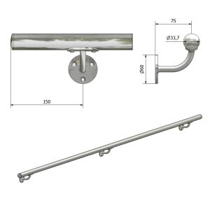 Corrimano in acciaio diametro 33.7 con staffa tipo 1