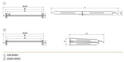 Pedane di carico incernierate pieghevoli MPCI 1812 x 750 mm misure