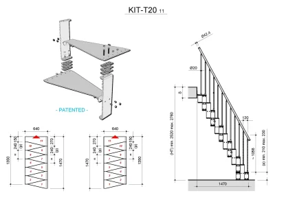 Scala rettilinea salvaspazio T20 11 gradini altezze