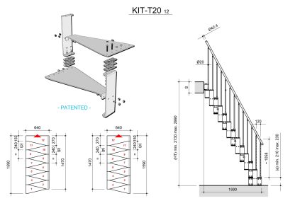 Scala rettilinea salvaspazio T20 12 gradini altezze