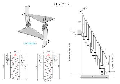 Scala rettilinea salvaspazio T20 13 gradini altezze