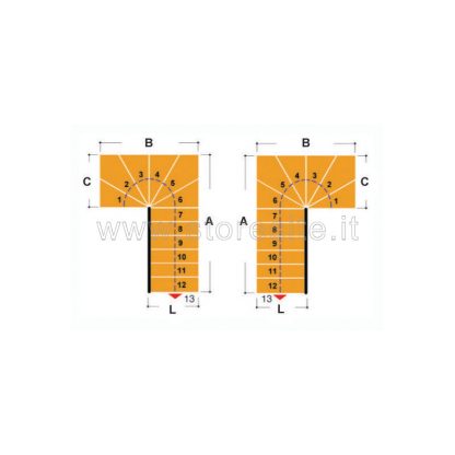 Scala per interni Tech 95 configurazione n° 21 a U - A: 120 B: 252-259 C: 139-144 (cm)