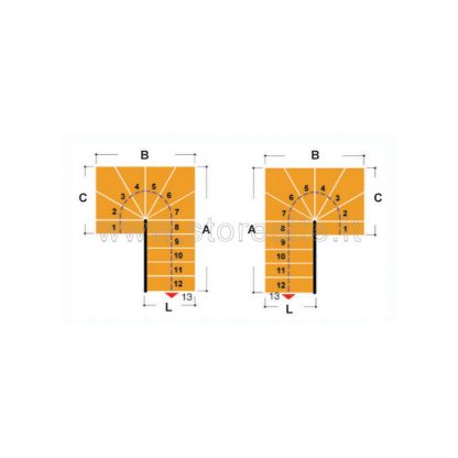 Scala per interni Tech 95 configurazione n° 3 a U - A: 185-195 B: 184 C: 139-184 (cm)