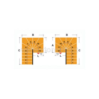 Scala per interni Tech 95 configurazione n° 7 a U - A: 99 B: 184 C: 229-244 (cm)