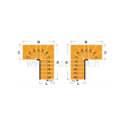 Scala per interni Tech 95 configurazione n° 9 a U - A: 188-195 B: 207-209 C: 117-119 (cm)