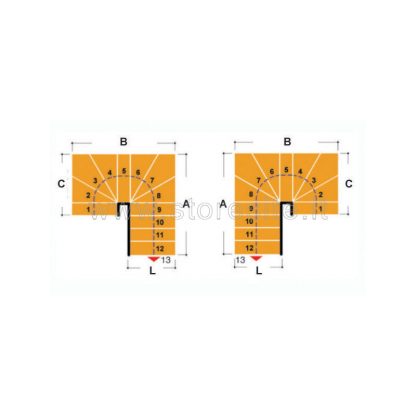 Scala per interni Tech 95 configurazione n° 10 a U - A: 165-170 B: 207-209 C: 139-144 (cm)