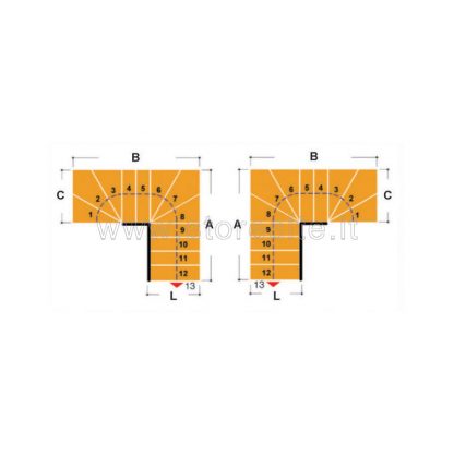 Scala per interni Tech 95 configurazione n° 15 a U - A: 165-170 B: 229-234 C: 117-119 (cm)