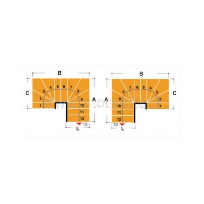 Scala per interni Tech 95 configurazione n° 16 a U - A: 143-145 B: 229-234 C: 139-144 (cm)