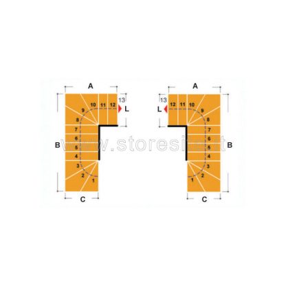 Scala per interni Tech 95 configurazione n° 24 a U - A: 120 B: 274-284 C: 117-119 (cm)