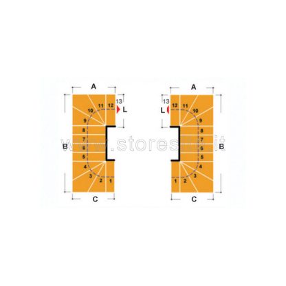 Scala per interni Tech 95 configurazione n° 25 a U - A: 99 B: 274-284 C: 139-144 (cm)