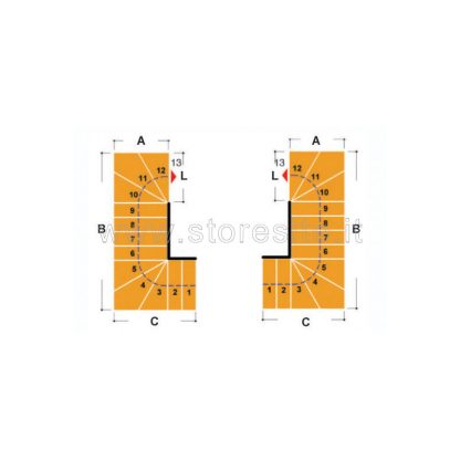 Scala per interni Tech 95 configurazione n° 26 a U - A: 120 B: 297-309 C: 94 (cm)